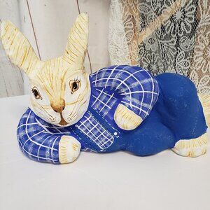 Cute Vintage Blue Paper Mache Easter Rabbit 13" Figure Decor